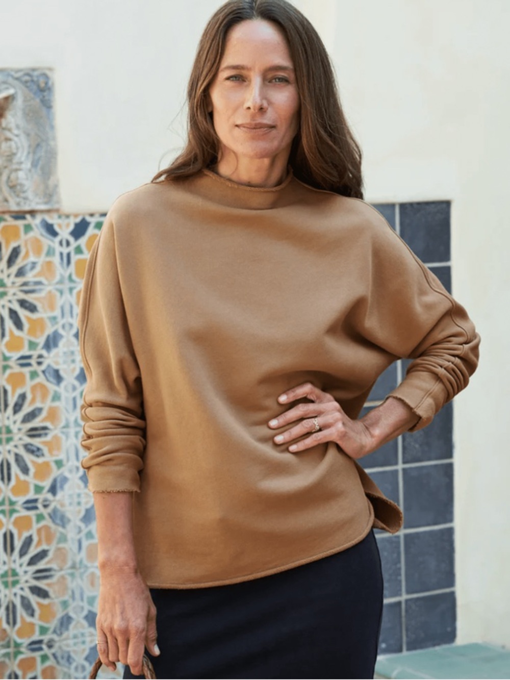 FRANK AND EILEEN EFFIE
Long-Sleeve Funnel Neck Capelet Camel Small